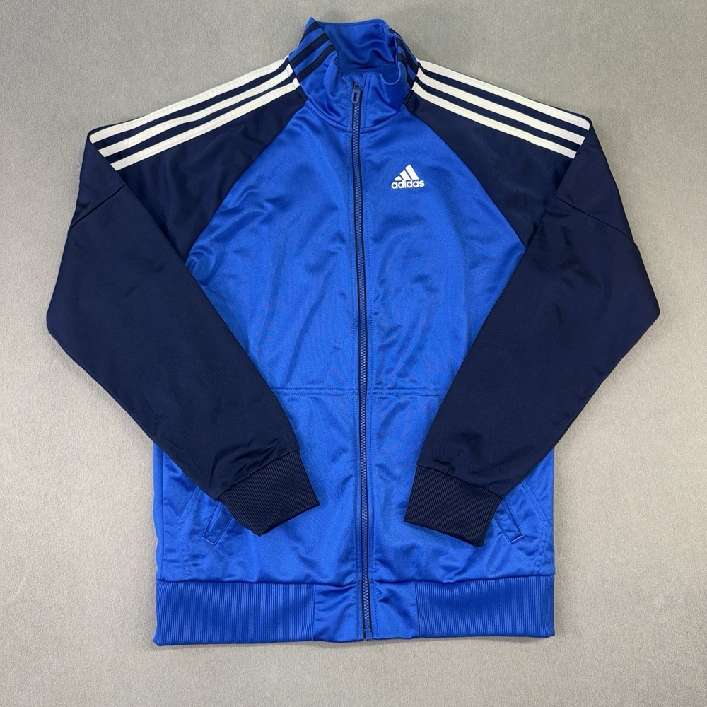 Men's Adidas Tracksuit Top Jacket Blue White Stripes Training Jumper Sweatshirt